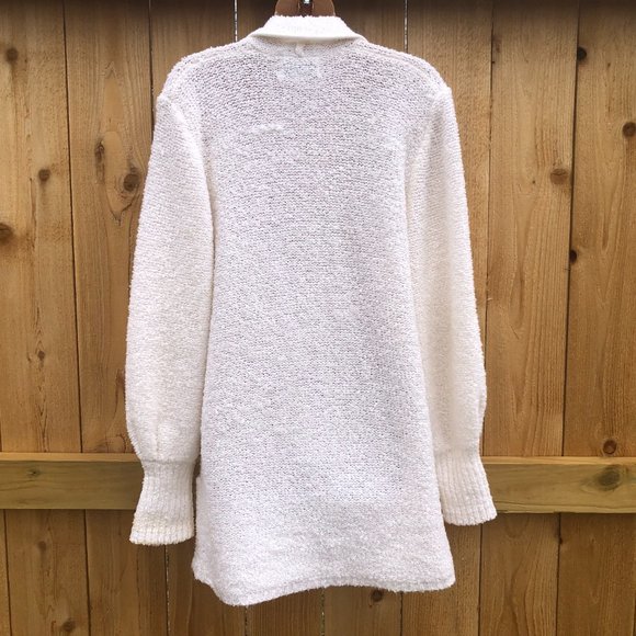 Vintage 90s Sideffects Open Cardigan Sweater Lagenlook Acrylic Ivory Boucle Knit - Picture 4 of 6